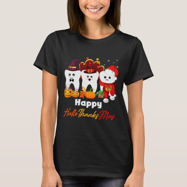 Teeth Hallothanksmas Halloween Thanksgiving Christ T-Shirt (Front)