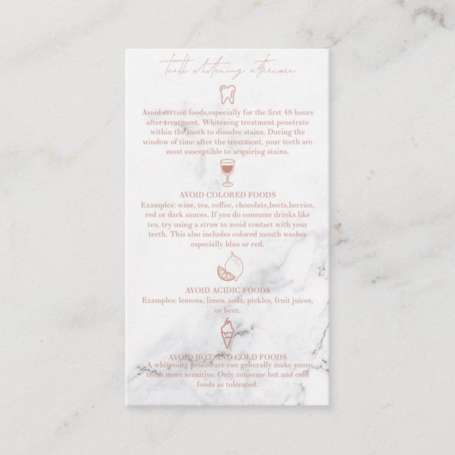 Teeth whitening aftercare card (Front)