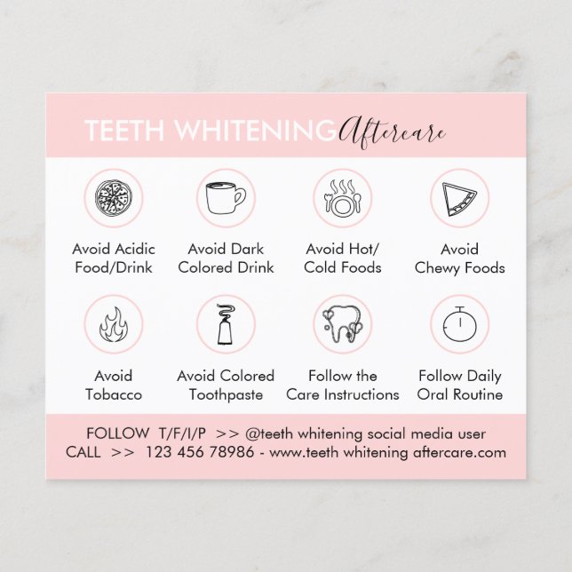 Teeth Whitening Aftercare Instruction Caring Tip Flyer (Back)