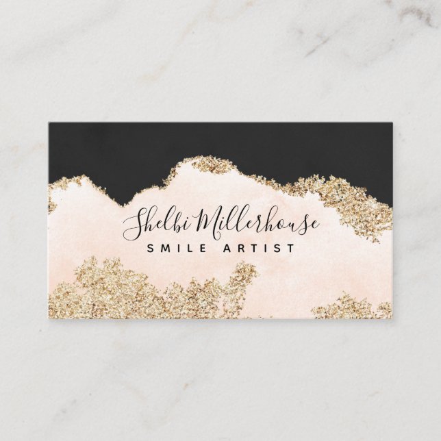 Teeth Whitening Aftercare Pink Gold Black  Business Card (Front)