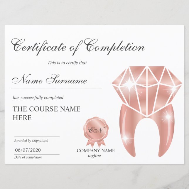 Teeth Whitening Certificate of Completion Course (Front)