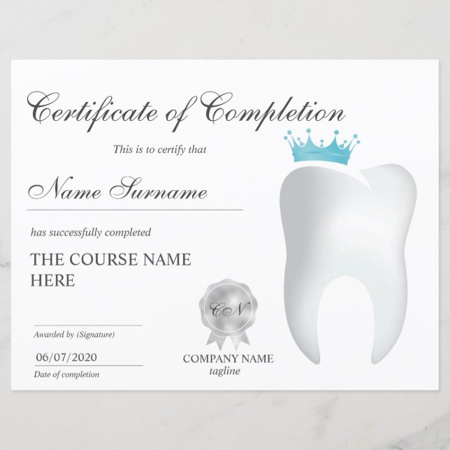 Teeth Whitening Certificate of Completion Course (Front)