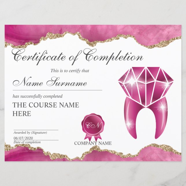 Teeth Whitening Certificate of Completion Course (Front)