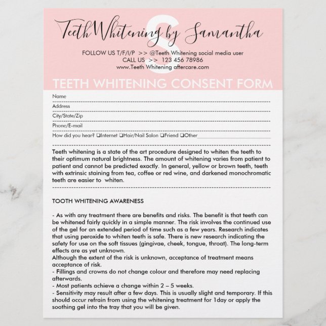 Teeth Whitening Customer Consent Budget Form Flyer (Front)