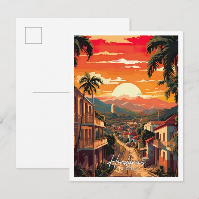 Tegucigalpa Honduras Vintage Travel Illustration Postcard (Front/Back)