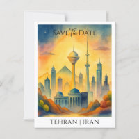 Tehran Iran customized Watercolor Save the Date