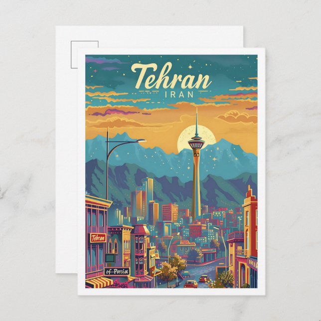 Tehran Iran Vintage Art Travel Illustration Postcard (Front/Back)
