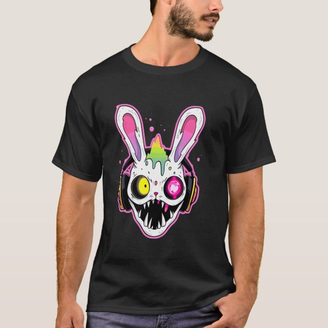 Tekk Drum and Bass DJ Rabbit Trippy EDM Rave T-Shirt (Front)