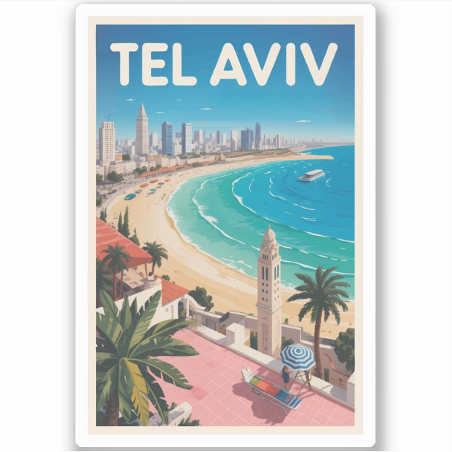 Tel Aviv Israel Illustration Travel Art Vintage (Front)