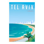 *~* Tel Aviv Israel Poster Blue Cityscape Palm