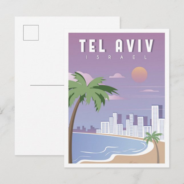 Tel Aviv Israel Vintage Travel Illustration Postcard (Front/Back)