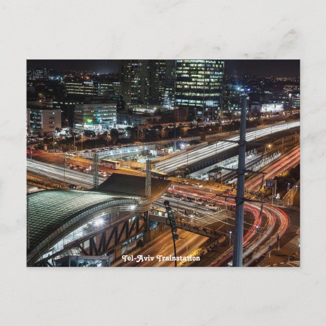 Tel-Aviv Train Station at Night Israel Holiday Postcard (Front)