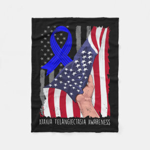 Telangiectasia Awareness American Flag Blue Ribbon Fleece Blanket