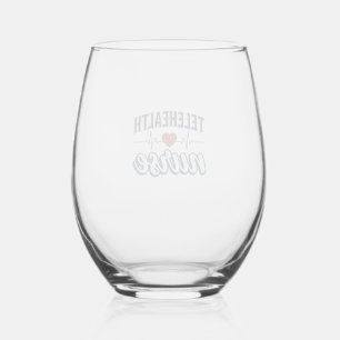 Telehealth Nurse Heartbeat Vintage Shirt Design_1 Stemless Wine Glass