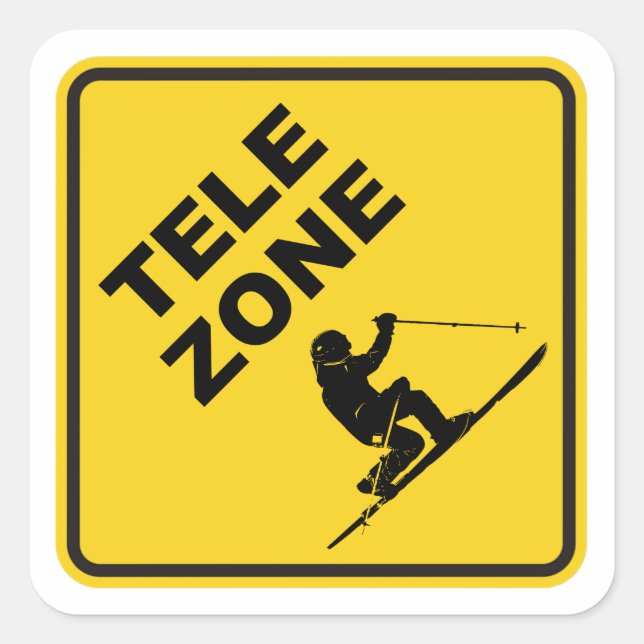 Telemark Ski Zone Sign Square Sticker (Front)
