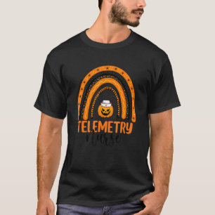 Telemetry Nursing Halloween Pumpkin Rainbow Teleme T-Shirt