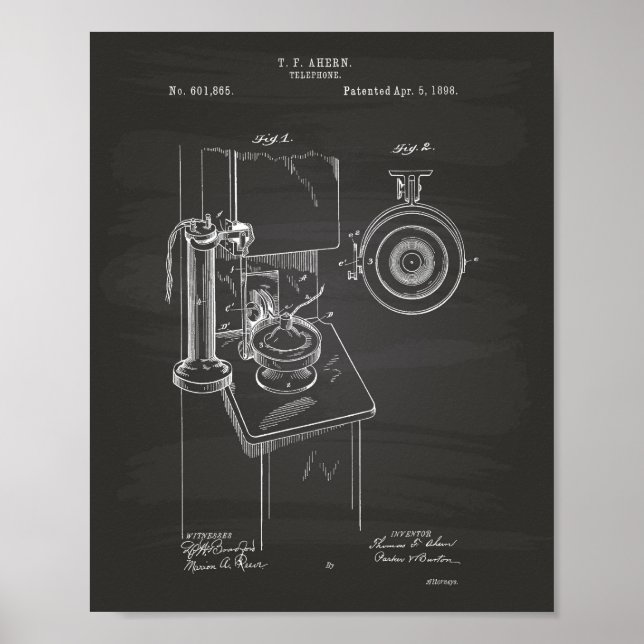 Telephone 1898 Patent Art Chalkboard Poster (Front)