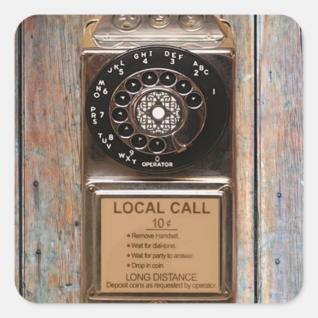 Telephone antique rotary pay phone rugged square sticker (Front)