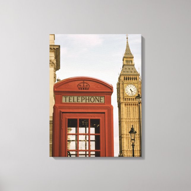 Telephone Box and Tower of Big Ben Canvas Print (Front)
