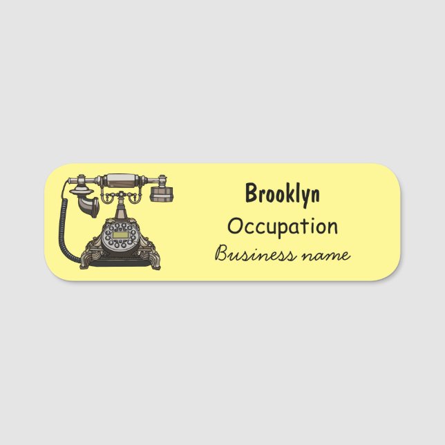 Telephone cartoon illustration name tag (Front)