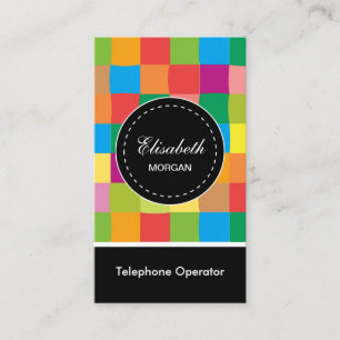 Telephone Operator- Colourful Sqaure Pattern Business Card