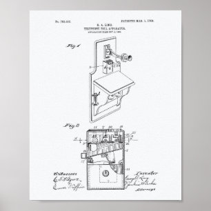 Telephone Toll 1904 Patent Art White Paper Poster