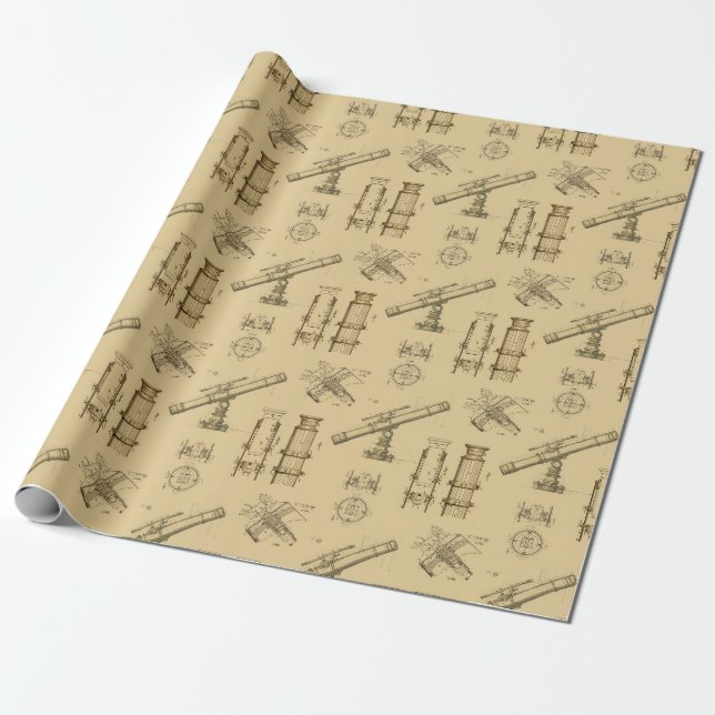 Telescope Schematics Wrapping Paper in Sepia (Unrolled)