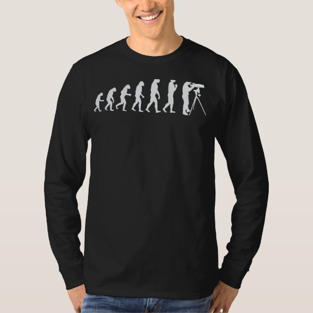 Telescope Watching Evolution Funny Astronomy Men W T-Shirt (Front)