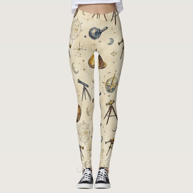 Telescopes Astrolabes Galaxy Pattern Leggings (Front)