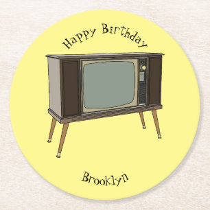 Television cartoon illustration round paper coaster