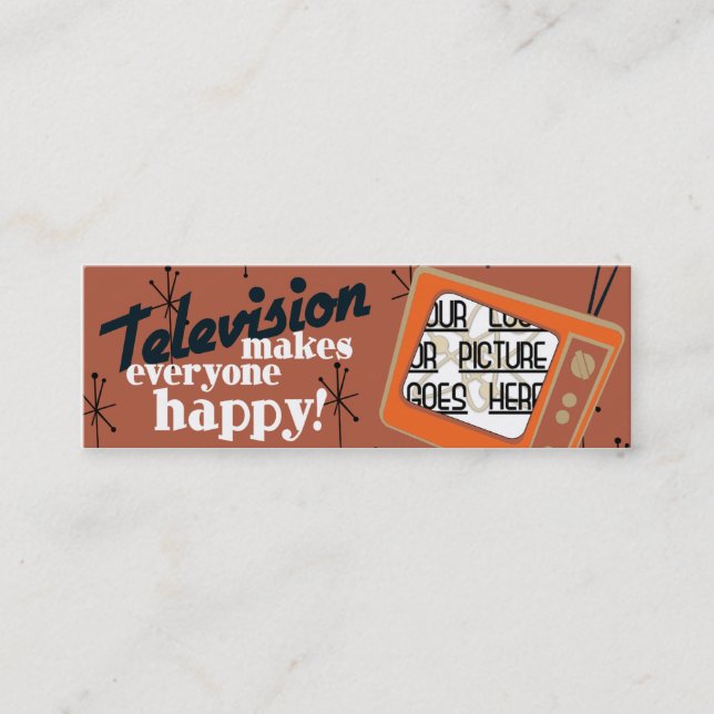 Television Makes Everyone Happy! Copper Brown Mini Business Card (Front)