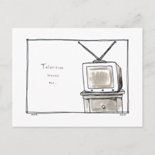 Television scares me old tv fun original art postcard