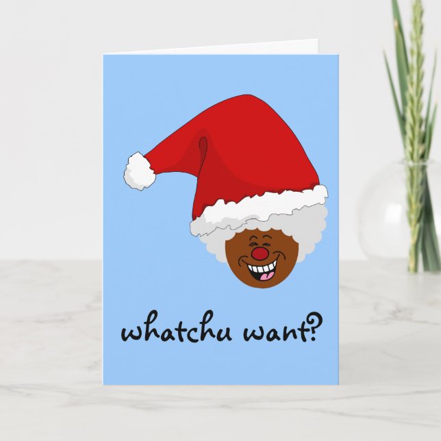 Tell Black Santa What You Want for Christmas Holiday Card (Front)
