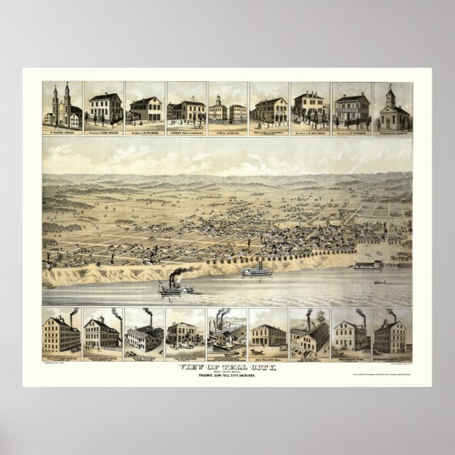 Tell City, IN Panoramic Map - 1870's Poster (Front)