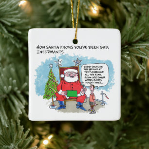 Tell Santa square ceramic ornament