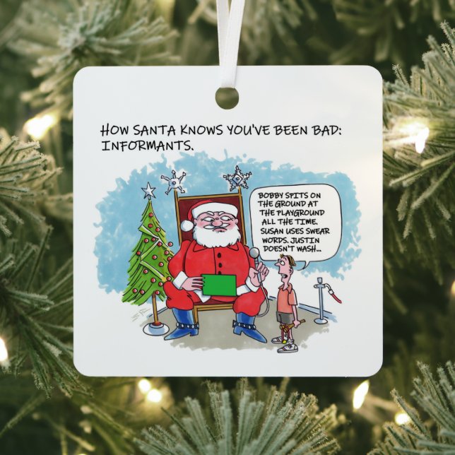 Tell Santa square metal ornament (Insitu)