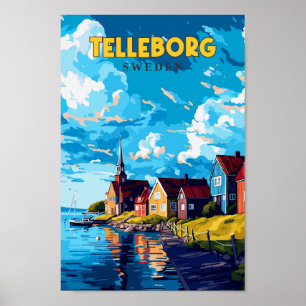 Telleborg Sweden Travel Art Vintage Illustration Poster