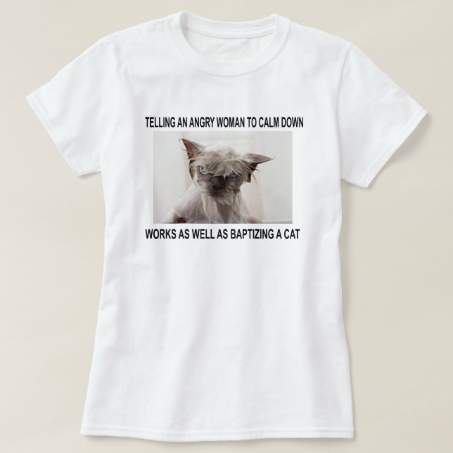 TELLING AN ANGRY WOMAN TO CALM DOWN... T-Shirt (Design Front)