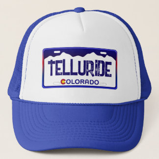 Telluride Colorado blue license plate hat