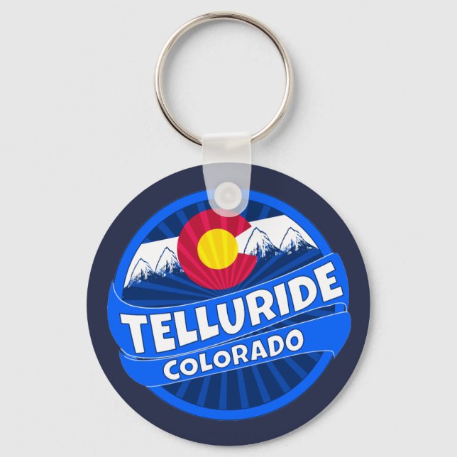 Telluride Colorado flag burst round keychain (Front)