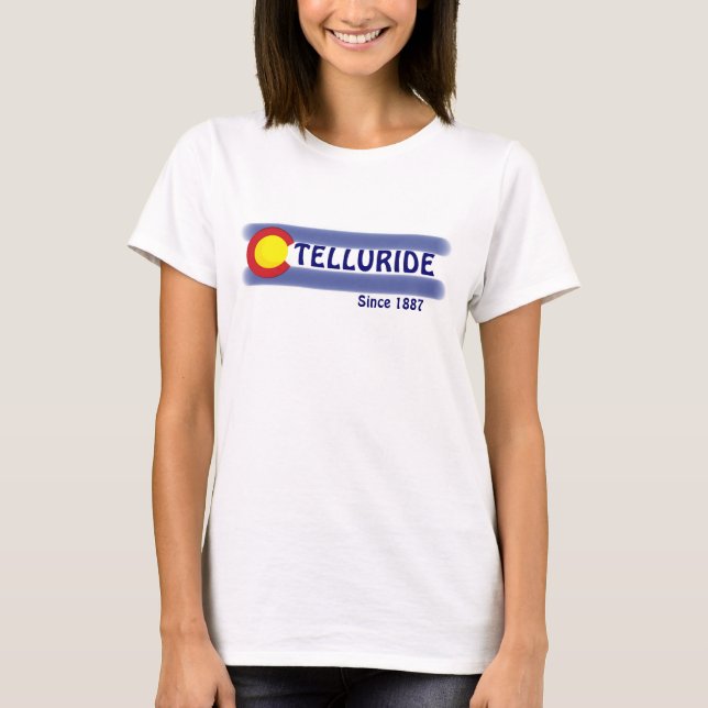 Telluride Colorado local flag ladies tee (Front)