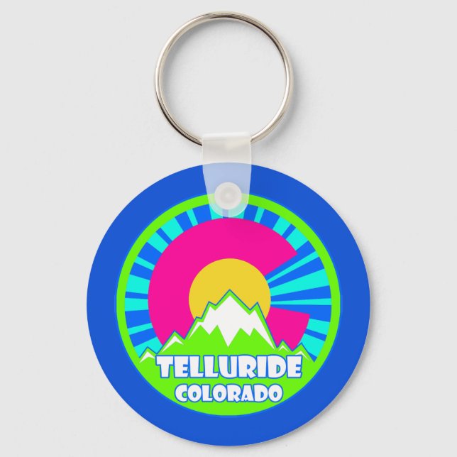 Telluride Colorado neon mountains keychain (Front)