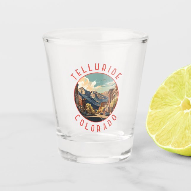 Telluride Colorado Retro Distressed Circle Shot Glass (Front)