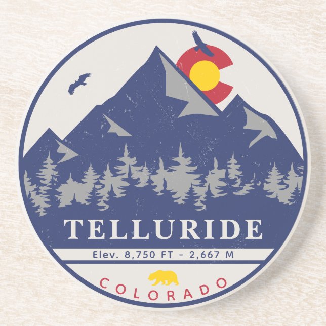 Telluride Colorado Retro Sunset Ski Souvenirs Coaster (Front)