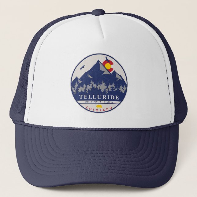 Telluride Colorado Retro Sunset Ski Souvenirs Trucker Hat (Front)
