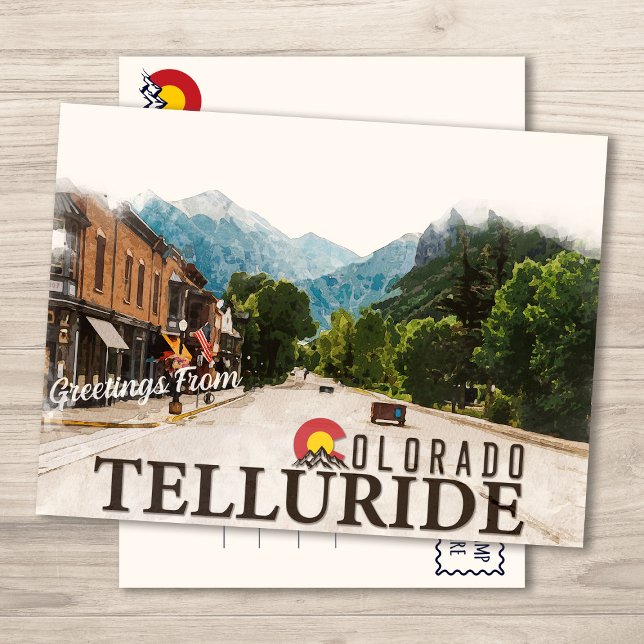  Telluride Colorado Ski Mountains Watercolor Postcard (Creator Uploaded)