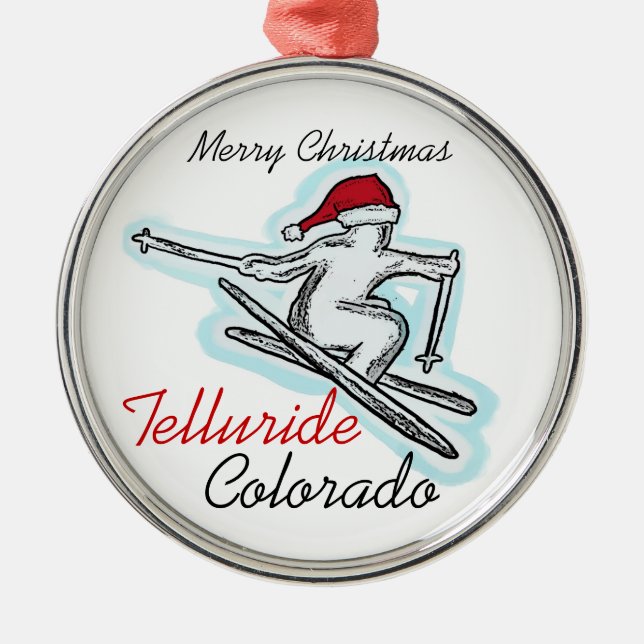 Telluride Colorado skier santa hat ornament (Front)
