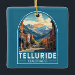 Telluride Colorado Travel Art Vintage Ceramic Ornament<br><div class="desc">Telluride retro vector travel design in an emblem style. Telluride,  a former Victorian mining town in Colorado’s Rocky Mountains,  is set in a box canyon amid forested peaks at the base of a popular ski-and-golf resort.</div>