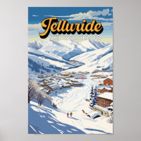 Telluride Colorado Winter Travel Art Vintage