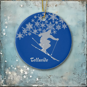 Telluride Snowflake Skier Personalised Ceramic Tree Decoration